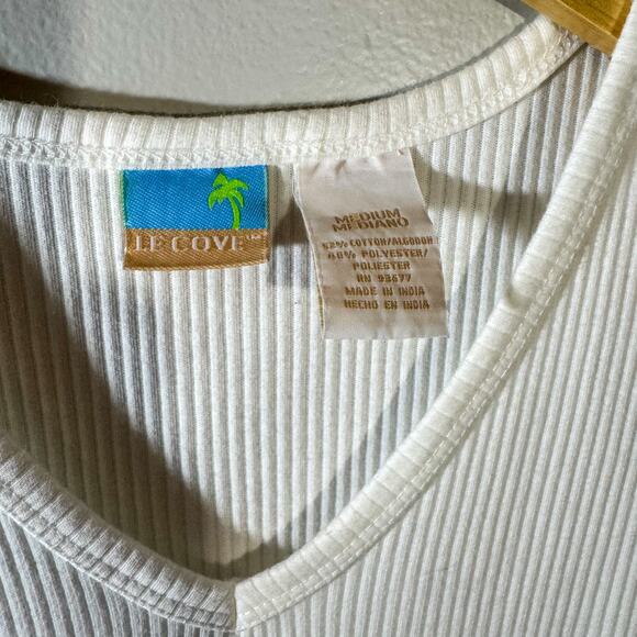 JD Cove White Ribbed V-Neck Tank Dress | Minimalist Beach Cover-Up Mini Dress  M - Picture 2 of 4